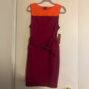 Merona Magenta with Orange Sherbert Sheath Midi Dress Sleeveless Crew Neck NWT